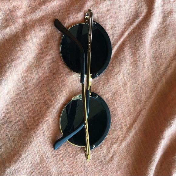SOLD Round Sunglasses - Black and Gold - Picture 2 of 5